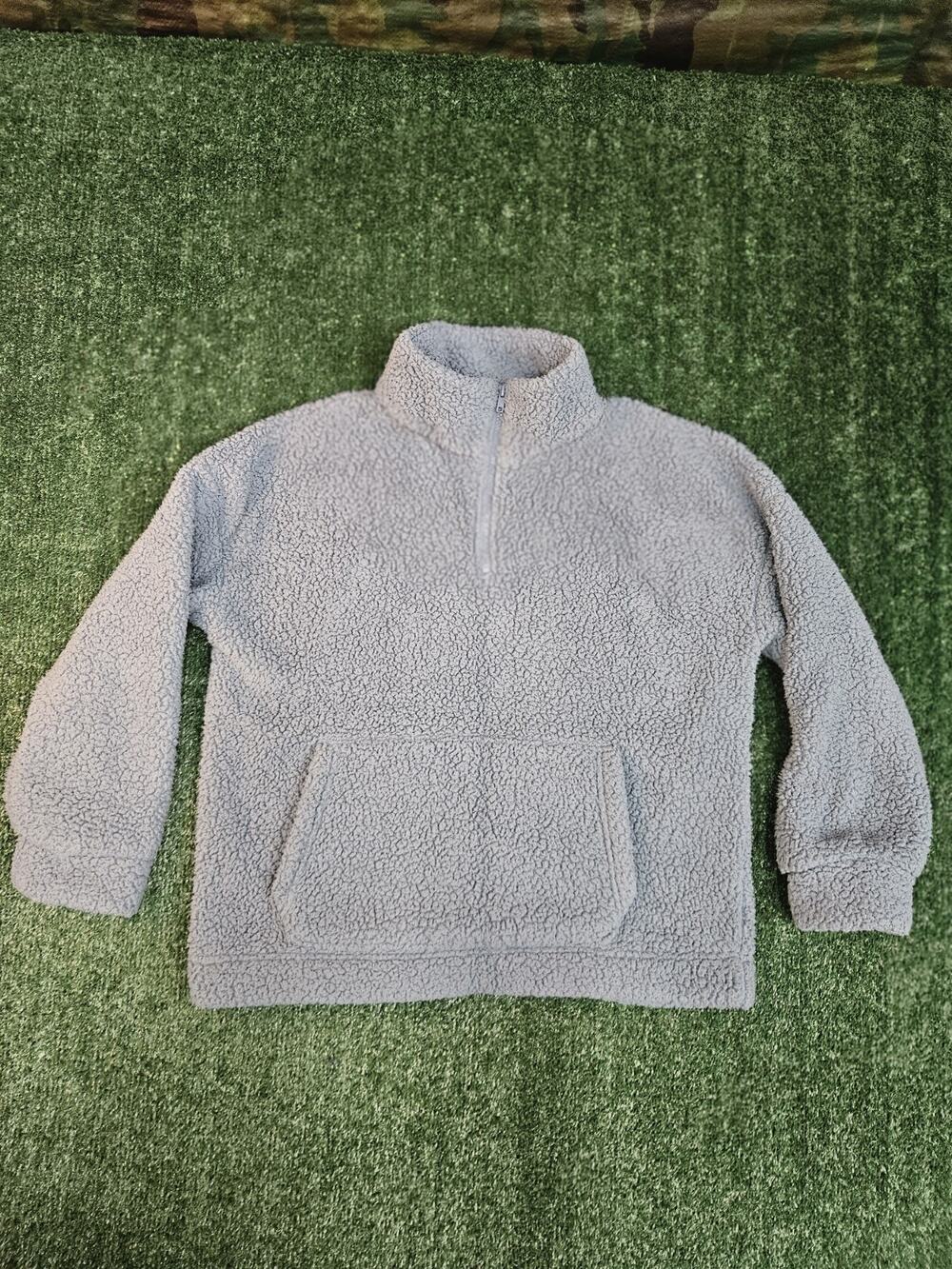 American Eagle Womens Blue Sherpa Quarter Zip Fleece Pullover Sweater Size Small